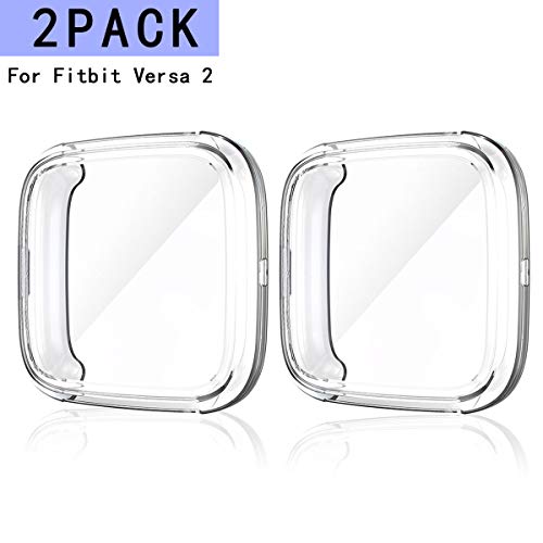 Product Cover Haojavo 2 Pack Screen Protector Case for Fitbit Versa 2, Soft TPU Slim Fit Full Cover Screen Protector Case for Fitbit Versa 2 Smartwatch Bands Accessories