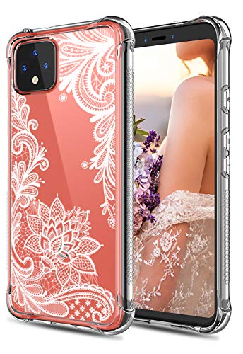Product Cover Cutebe Case for Pixel 4, Shockproof Series Hard PC+ TPU Bumper Protective Case for Google Pixel 4 5.7 Inch Clear Design(White Lace)
