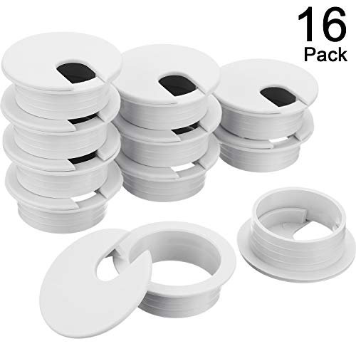Product Cover 16 Packs Desk Grommet, Plastic Desk Cord Cable Hole Cover Grommet for Computer Table Wire Organizer for Home and Office, 35 mm/ 1.38 Inch Mounting Hole Diameter (White)