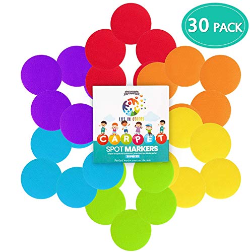 Product Cover LIFE IN COLORS Sitting Spots Perfect for Preschool Classroom, educations Activity's Kindergarten Games Like Twister and Yoga. Carpet Markers Spots 30 Circle dots Pack