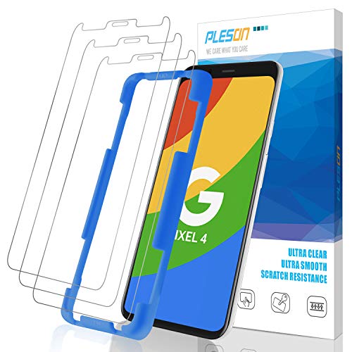 Product Cover Pleson Google Pixel 4 Screen Protector [3 Pack], [Easy Install] [Lifetime Replacement] [Case Friendly] Full Coverage/Bubble Free/HD Clear Tempered Glass Screen Protector Film for Google Pixel 4