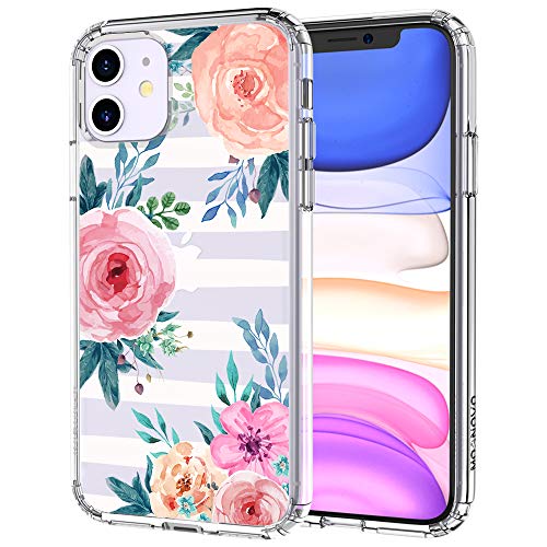 Product Cover MOSNOVO iPhone 11 Case, Girls Blossom Stripes Floral Flower Pattern Clear Design Transparent Plastic Hard Back Case with TPU Bumper Protective Case Cover for Apple iPhone 11 (2019)