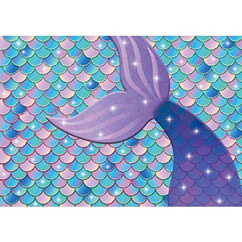 Product Cover Allenjoy Mermaid Purple Pink Glitter Scale Backdrop Little Mermaid Princess Girls 1st Birthday Party Table Decor Fish Tail Newborn Baby Shower Banner 7x5ft Photography Background Photo Booth Props