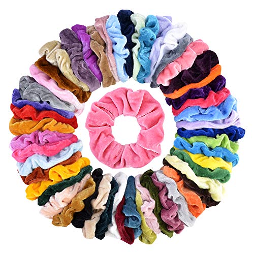 Product Cover 52 pcs Hair Scrunchies Velvet Elastics Bobbles Ponytail Holder Hair Bands Scrunchie Tie Ropes Scrunchy for Women Hair Accessories Great Gift for Halloween,Thanksgiving day and Christmas