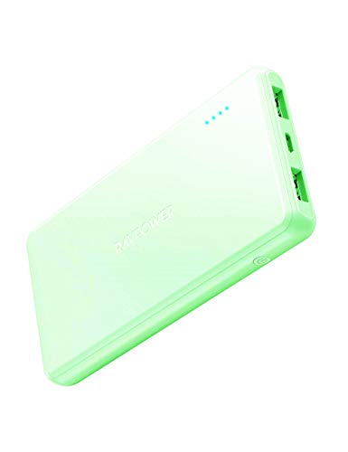 Product Cover Portable Charger RAVPower 10000mAh Power Bank, Dual USB Ports Ultra Slim External Battery Pack Total 3.4A iSmart Output Charger, Light External Battery Compatible with iPhone, Samsung Galaxy and More...