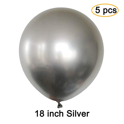 Product Cover 18 inch Metallic Balloons for Party 5 pcs Thick Latex balloons for Birthday Wedding Engagement Anniversary Christmas Festival Picnic or any Friends & Family Party Decorations-Silver