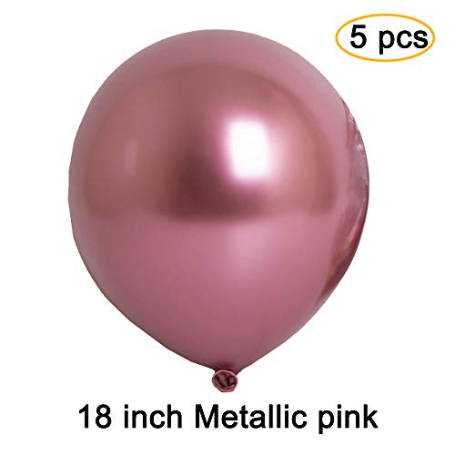 Product Cover 18 inch Metallic Balloons for Party 5 pcs Thick Latex balloons for Birthday Wedding Engagement Anniversary Christmas Festival Picnic or any Friends & Family Party Decorations-Metallic pink