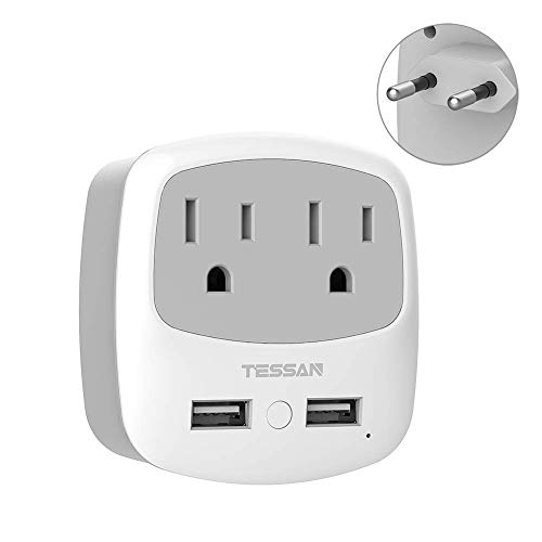 Product Cover European Travel Plug Adapter, TESSAN International Power Adaptor with 2 USB 2 American Sockets, Europe Outlet Adapter for US to EU Iceland Italy Spain France Greece (Type C)