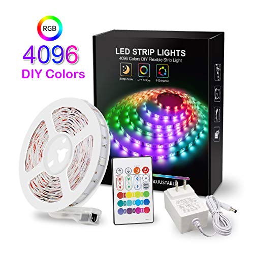 Product Cover LED Strip Lights with Remote, Bason 16.4ft 4096 Colors DIY Flexible Led Color Changing Strip Lights, 12V Adapter Powered RGB LED Strips for Kitchen Home Christmas Room Decoration.