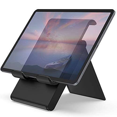 Product Cover Lamicall Adjustable Tablet Stand Holder - Foldable Desktop Stand Charging Dock for Desk Compatible with Tablets Such As iPad Air Mini Pro 9.7, 12.9,Phone 11 Pro XS Max XR X Plus (4-13 Inch) - Black