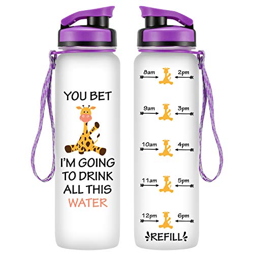 Product Cover LEADO 32oz 1Liter Motivational Tracking Water Bottle with Time Marker - You Bet Giraffe I'm Going to Drink All This Water - Funny Birthday Gift for Women Best Friend, Mom, Daughter - Drink More Water
