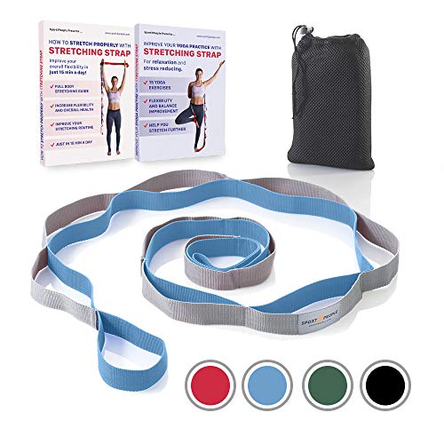 Product Cover Sport2People Extra Durable Stretching Strap for Yoga and Rehabilitation with 2 Free Ebooks - Multi - Loop Rehab Stretch Band to Improve Your Flexibility (Blue-Gray)