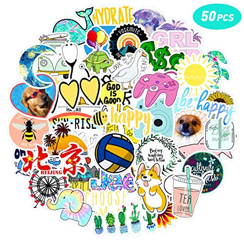 Product Cover 50 Pcs VSCO Vinyl Cute Cool Stickers for Hydro Flask, Water Bottle and Laptop - Suitable for Kids, Girls, Teens, Women (C1)