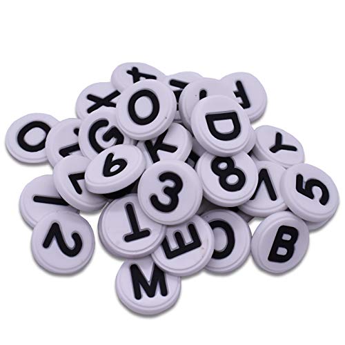 Product Cover XHAOYEAHX 36pcs Black and white ''A''-''Z'' 26 Letters Croc Shoe Charm fits for Clog Charms Alphabet Number Shoe Charms Kids School Gifts