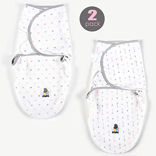 Product Cover ECORE Baby Swaddle Blankets for Newborn Boys and Girls (2 Pack) Infant Swaddling Wraps,Quick Access Zippered Sack，Secure Comfort，Heart/Arrow