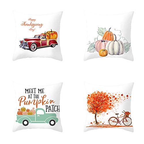 Product Cover Cutelove Fall Pillows Cover 4 Pcs Thanksgiving Pumpkin Truck Maple Leaves Bicycle Farmhouse Autumn Cushion Case for Sofa Couch Cotton Linen,18 x 18 Inches