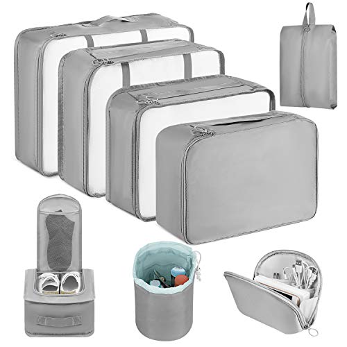 Product Cover Newdora Packing Cubes, 8 Set Travel Organiser Acessories with Laundry Bag & Shoe Bag(Grey)