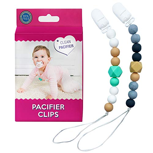 Product Cover GOBAMBINOS Pacifier Clips with Soft Beads for Teething - Silicone, BPA Free, Set of 2 - Binky Holder for Massaging Gums
