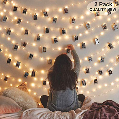 Product Cover [2 Pack] Fairy String Lights 120 LED 12M/40Ft 8 Modes USB Plug in Powered Lights Waterproof Outdoor/Indoor Copper string Lights with Remote Timer for Bedroom, Party, Wedding, Christmas (Warm White)
