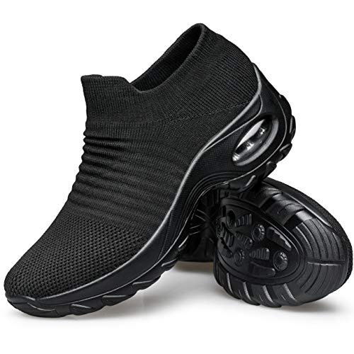 Product Cover YHOON Women's Walking Shoes - Sock Sneakers Slip on Mesh Platform Air Cushion Athletic Shoes Work Nurse Comfortable Black 8