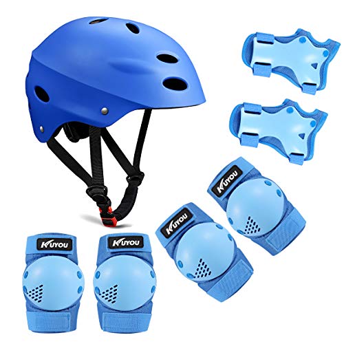 Product Cover Helmet and Pads for Kids 3-8 Years Toddler Helmet,Kids Bike Skateboard Helmet,Helmet Knee Elbow Wrist for Scooter,7Pcs Adjustable Protective Gear Set for Kids (Blue)