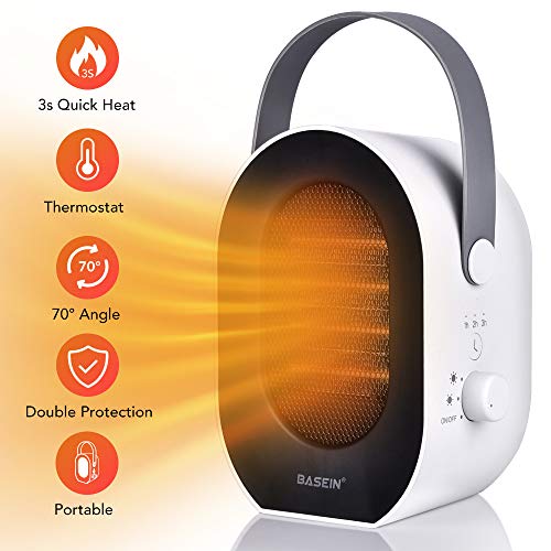 Product Cover Portable Electric Heater, Small Space Heater, Electric Personal Heaters, Oscillating Ceramic Space Heater with 1200W/600W Heating Modes, 3 Time Settings, Tip-Over and Overheat Protection for Home