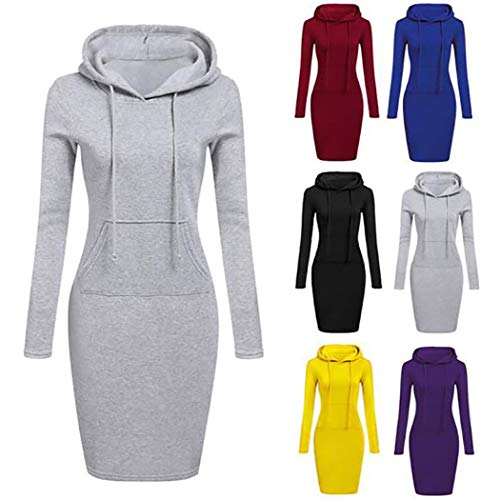 Product Cover PEATAO Women Casual Solid Hooded Drawstring Long Sleeve Hoodies Dress Fashion Hoodie Sweatshirt Dress with Pockets