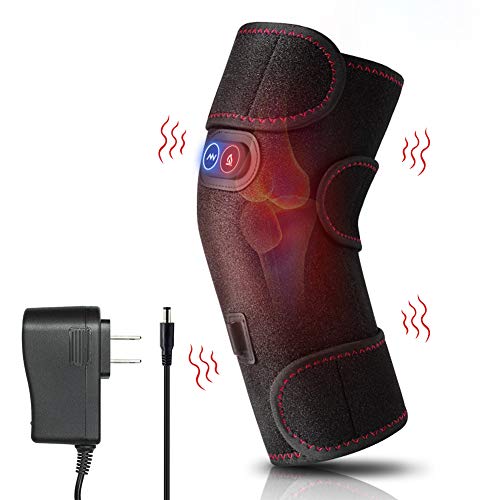 Product Cover Heated and Vibration Massage Knee Brace Wrap, Physiotherapy Massager Heating with 2 Vibration Motors for Knee Injury, Cramps Arthritis Recovery, Massager for Muscles Pain Relief (Bright Black)