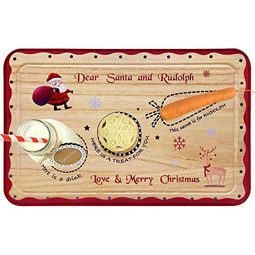 Product Cover ORIENTAL CHERRY Santa Cookie Plate - Christmas Decorations for Kids - Xmas Eve Santa Treat Board Wooden Tray Plate Platter Mat