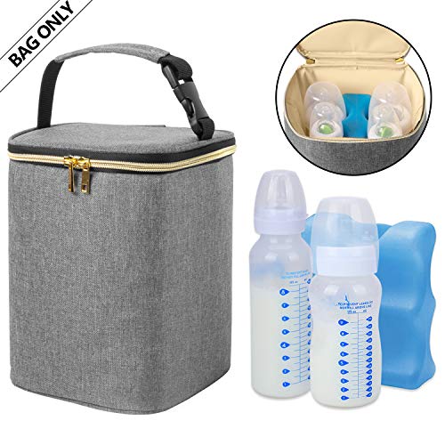 Product Cover Teamoy Breastmilk Cooler Bag, Baby Bottles Bag for up to 4 Large 9 Ounce Bottles and Ice Pack, Perfect for Nursing Mom Back to Work, Bag Only, Gray
