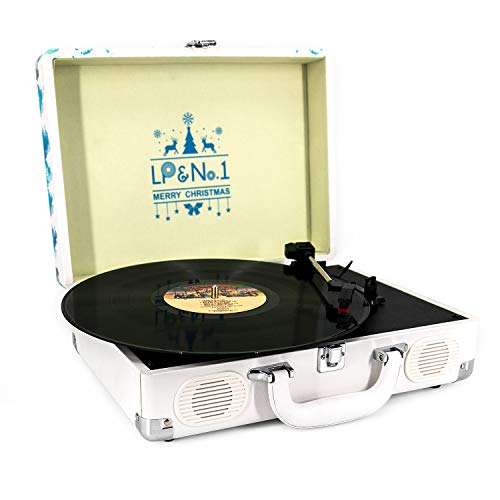 Product Cover LP&No.1 Suitcase Bluetooth Turntable with Stereo Speaker,3 Speeds Vinyl Record Player,White-Blue