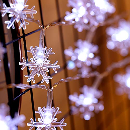 Product Cover Snowflake String Lights, Waterproof 10ft 30 LED String Lights Battery Powered, 8 Modes, Remote and Timer Control for Christmas Church Winter Wedding Birthday, Home Mantel Decoration (Cold White)