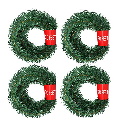 Product Cover Artiflr 4 Strands Christmas Garland, Total 80 Feet Artificial Pine Garland Soft Greenery Garland for Holiday Wedding Party,Stairs,Fireplaces Decoration, Outdoor/Indoor Use