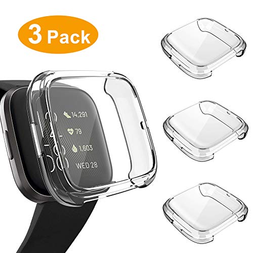 Product Cover 3 Pack Screen Protector Compatible Fitbit Versa 2 Case, GHIJKL Ultra-Thin Slim Soft TPU Protective Case All-Around Full Cover Bumper Shell for Fitbit Versa 2 Smart Watch, Clear, Clear, Clear