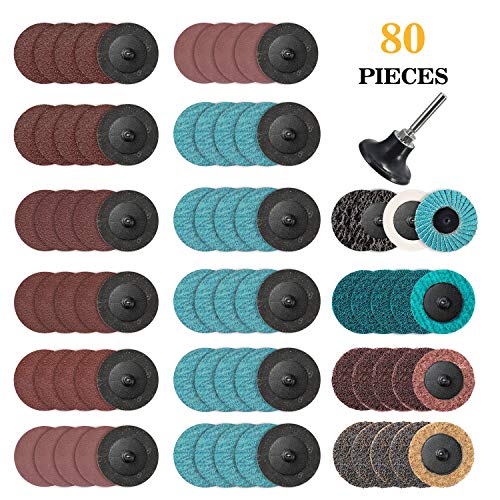 Product Cover VIGRUE 2 Inches Roloc Quick Change Discs, 80Pcs Sanding Discs Set with 1/4 inch Holder, Surface Conditioning Discs for Die Grinder Surface Prep Strip Grind Polish Finish Burr Rust Paint Removal