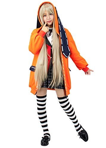 Product Cover C-ZOFEK Kakegurui Runa Yomozuki Cospaly Costume Orange Hooded Jacket with Ears (Small)