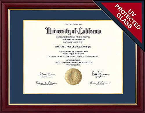 Product Cover Diploma Frame - Real Wood and UV Protected Glass Degree Frame Size 8.5 x 11 Inch with Mat and 11 x 14 Inch without Mat - Frame your Certificates and Documents - Award Wall Hanging or Tabletop Display
