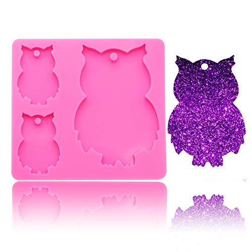 Product Cover Cute Animal Bird Owl Family Keychain Pendant Silicone Mold with Hole for DIY Candy Soap Mould Crystal Desserts Cupcake Cake Topper Decor Pudding Jelly Shots Fondant Mold Handmade Ice Cream Chocolate