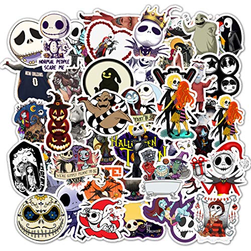 Product Cover Halloween Theme Stickers Laptop Stickers The Nightmare Before Christmas and Tim Burton's Sticker Waterproof Bike Skateboard Luggage Decal Graffiti Patches Decal 50 PCS (The Nightmare Before Christmas)