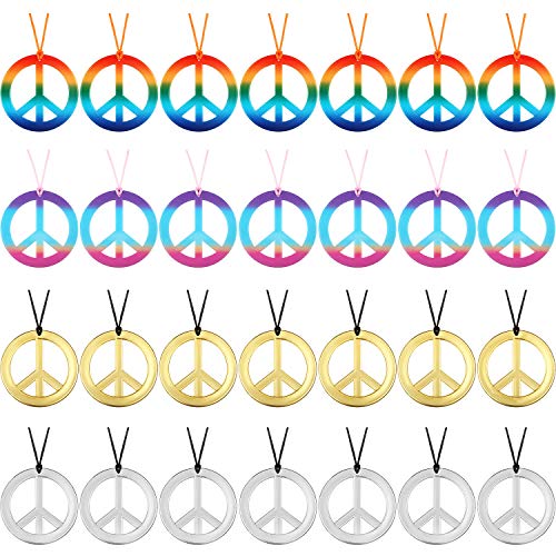 Product Cover 28 Pieces Hippie Necklaces Tie Dye Peace Sign Necklaces for Hippie Dressing Accessory