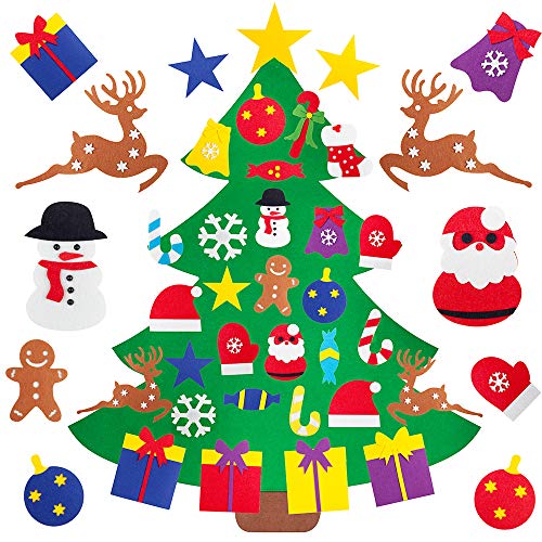 Product Cover SHJACOB Kids DIY Felt Christmas Tree Set 30 Pcs 3.3Ft Wall Hanging Detachable Ornaments Xmas with Hanging Rope, Best Christmas Door Wall Hanging Decorations Gifts for Toddlers