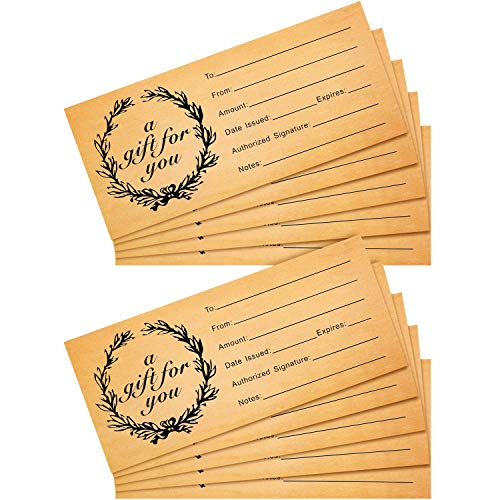 Product Cover 50 Pieces Rustic Blank Gift Certificate Cards Gift Certificate Vouchers for Salon Spa Small Business, 4 x 9 Inches