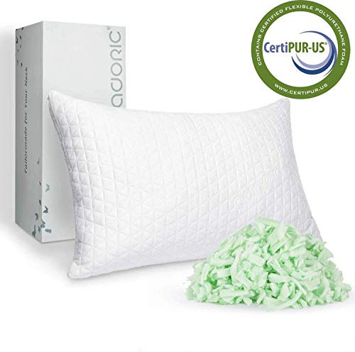 Product Cover Adoric Memory Foam Pillow, King Size Pillows for Sleeping for Side Back Sleepers Cervical Pillow Shredded Memory Foam Pillow with Washable Removable Cover White King