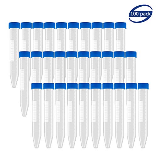 Product Cover BTSD-home 100 Pack 15ml Plastic Centrifuge Tubes with Blue Screw Cap, Conical Bottom, Graduated Marks