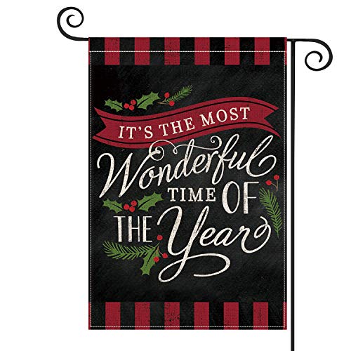 Product Cover AVOIN It's The Most Wonderful Time of The Year Garden Flag Vertical Double Sized, Christmas Winter Holiday Burlap Yard Outdoor Decoration 12.5 x 18 Inch
