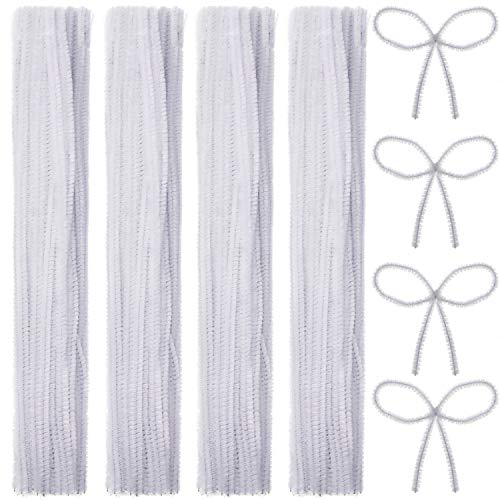 Product Cover 400 Pieces Christmas Chenille Pipe Cleaners Jumbo Chenille Stem Fluffy Chenille Stem for DIY Art Craft (White)