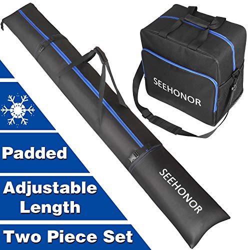 Product Cover SEEHONOR Padded Ski Bag and Boot Bag Combo, Store Transport Skis Up to 79 Inch and Boots Up to Size 13, Two-Piece Ski Sleeve and Ski Boot Bags