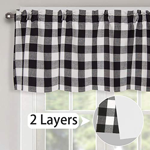 Product Cover Th3mys Buffalo Check Valance Lined Plaid Cotton Handmade Gingham Farmhouse Window Treatments Valance Curtains Courtyard Valance 2 Layers Rod Pocket for Windows 52 by 18 Inch Black