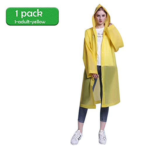 Product Cover FreshLife Rain Ponchos, Emergency Rain Coat, EVA Reusable Rain Coat Jacket, Portable Unisex Raincoat Family Pack for Theme Park, Hiking, Camping or Traveling (1-adult(1 pack), Yellow)