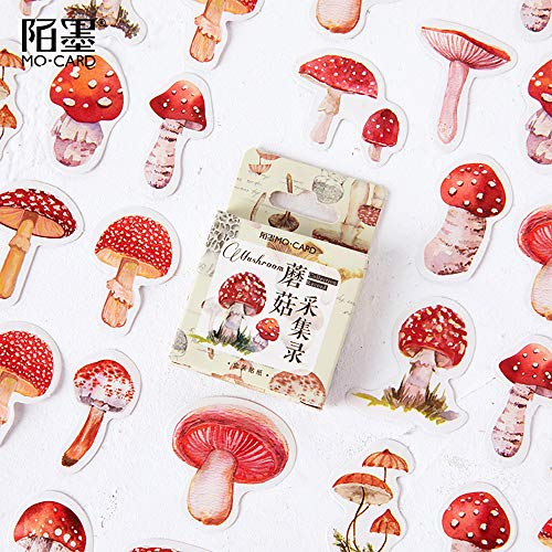 Product Cover Mini Size Suitcase Stickers, 45pcs Doraking DIY Decorative Lovely Mushroom Illustration Stickers for Laptop, Calendars, Envelopes, Scrapbooks, Suitcase (Mushroom, 45PCS/Box)